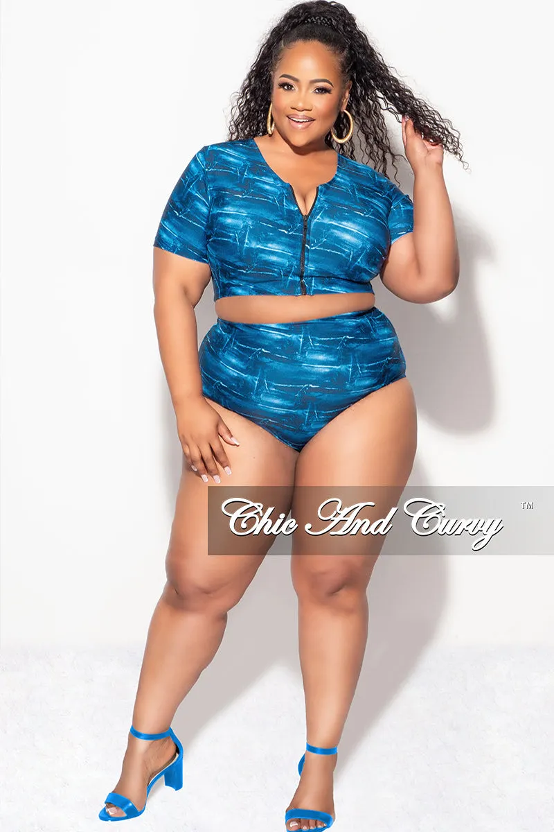 Exclusive Chic And Curvy - Final Sale Plus Size 2pc Swimwear in Faux Blue Denim Print