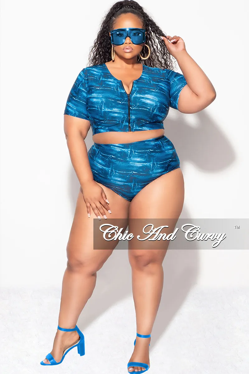 Exclusive Chic And Curvy - Final Sale Plus Size 2pc Swimwear in Faux Blue Denim Print