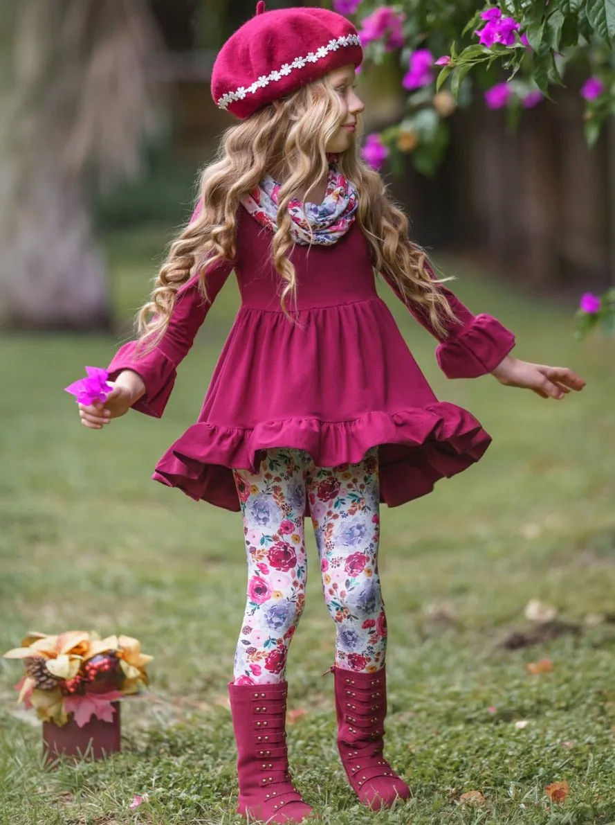 Fall-ishous Flowers Tunic, Leggings And Scarf Set