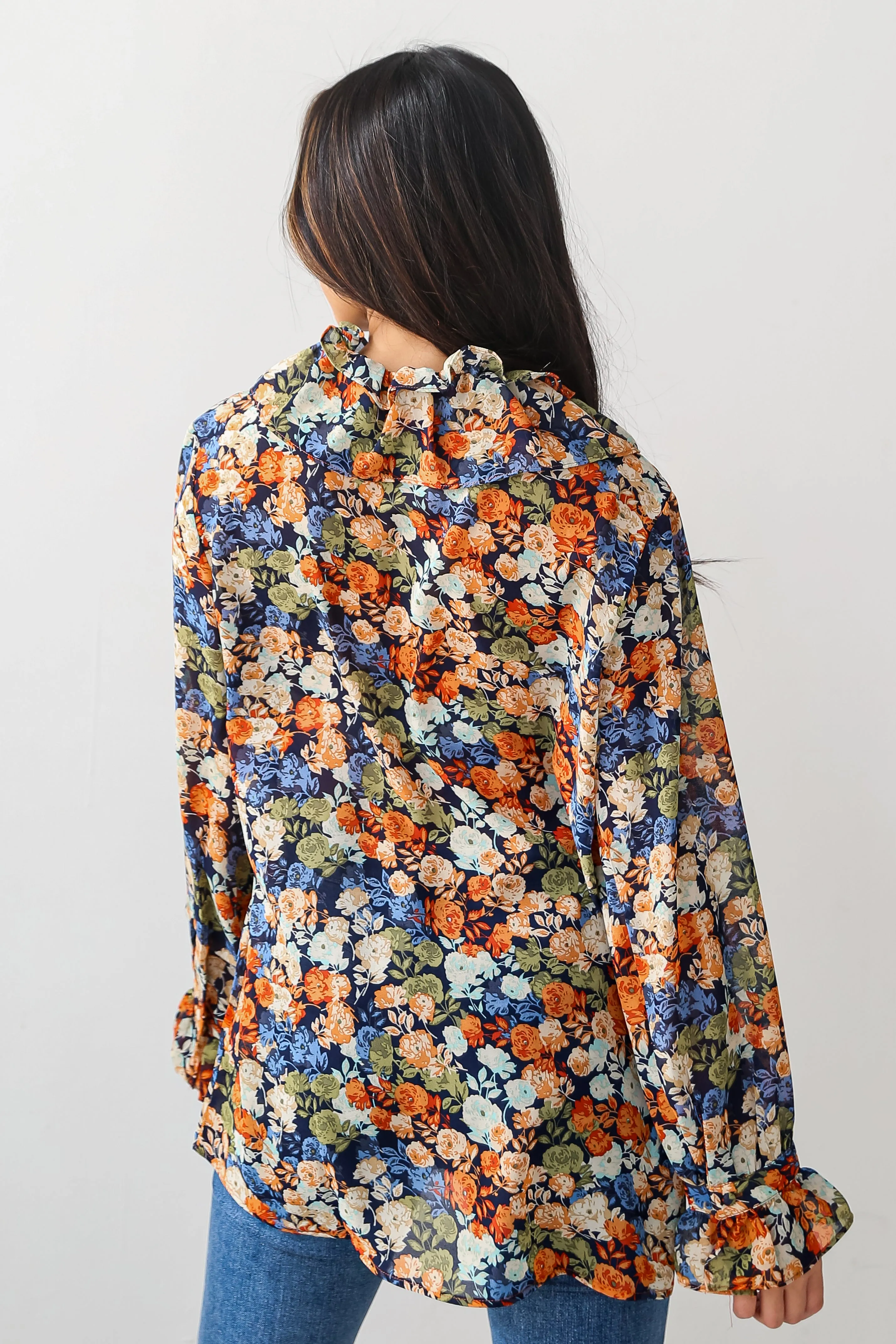 FINAL SALE - Flowering Aesthetic Navy Floral Blouse