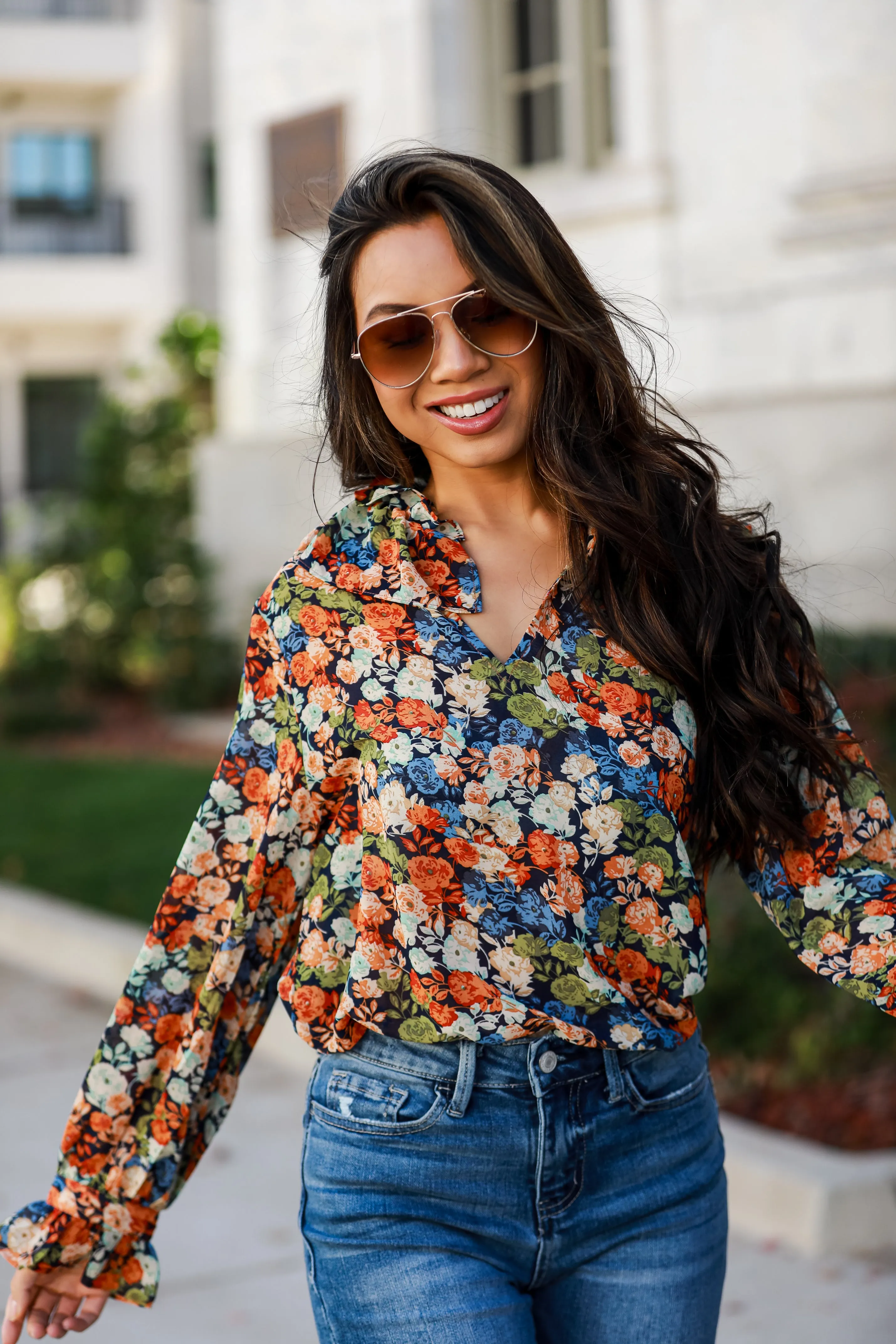 FINAL SALE - Flowering Aesthetic Navy Floral Blouse