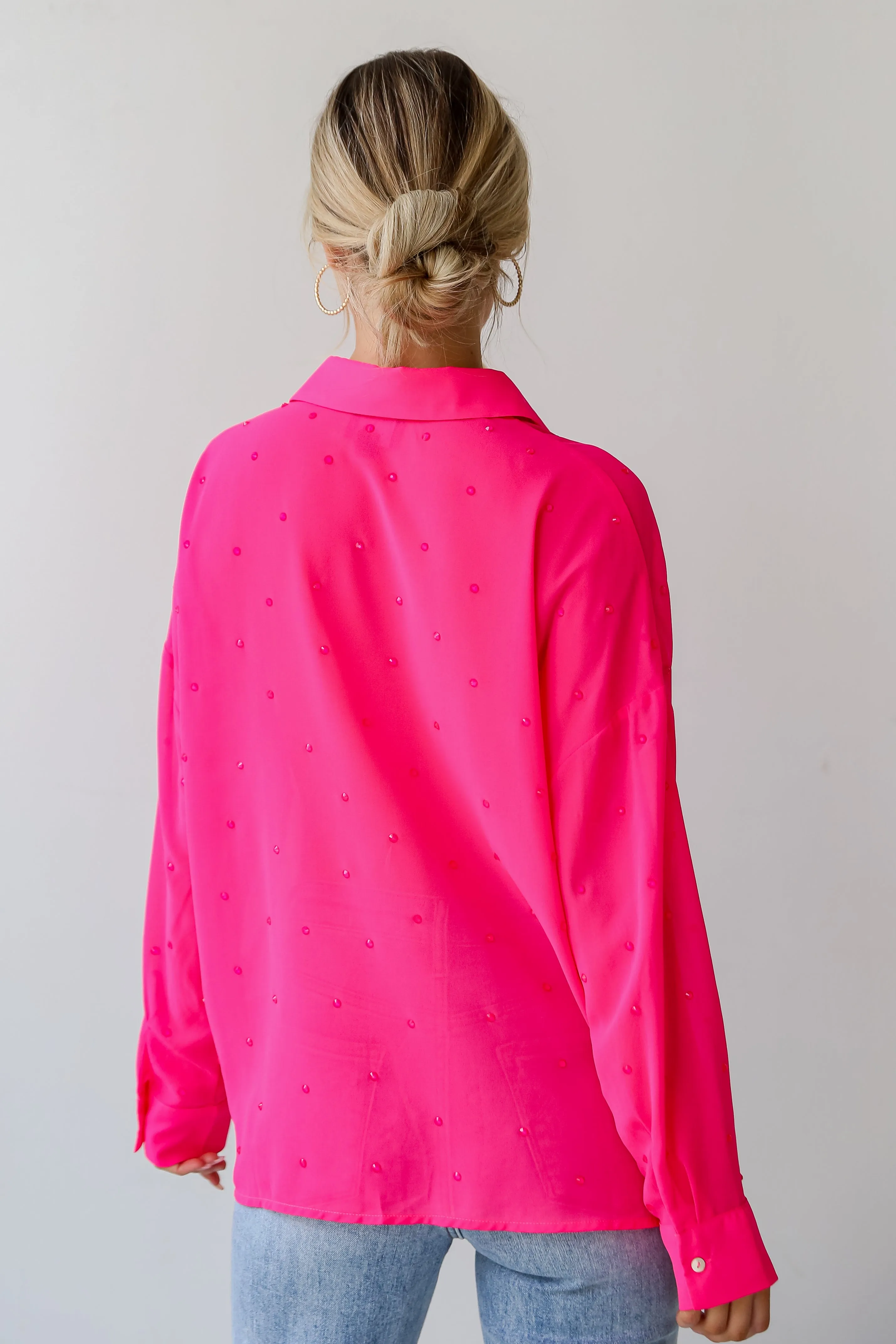 FINAL SALE - Illuminated Design Fuchsia Rhinestone Button-Up Blouse