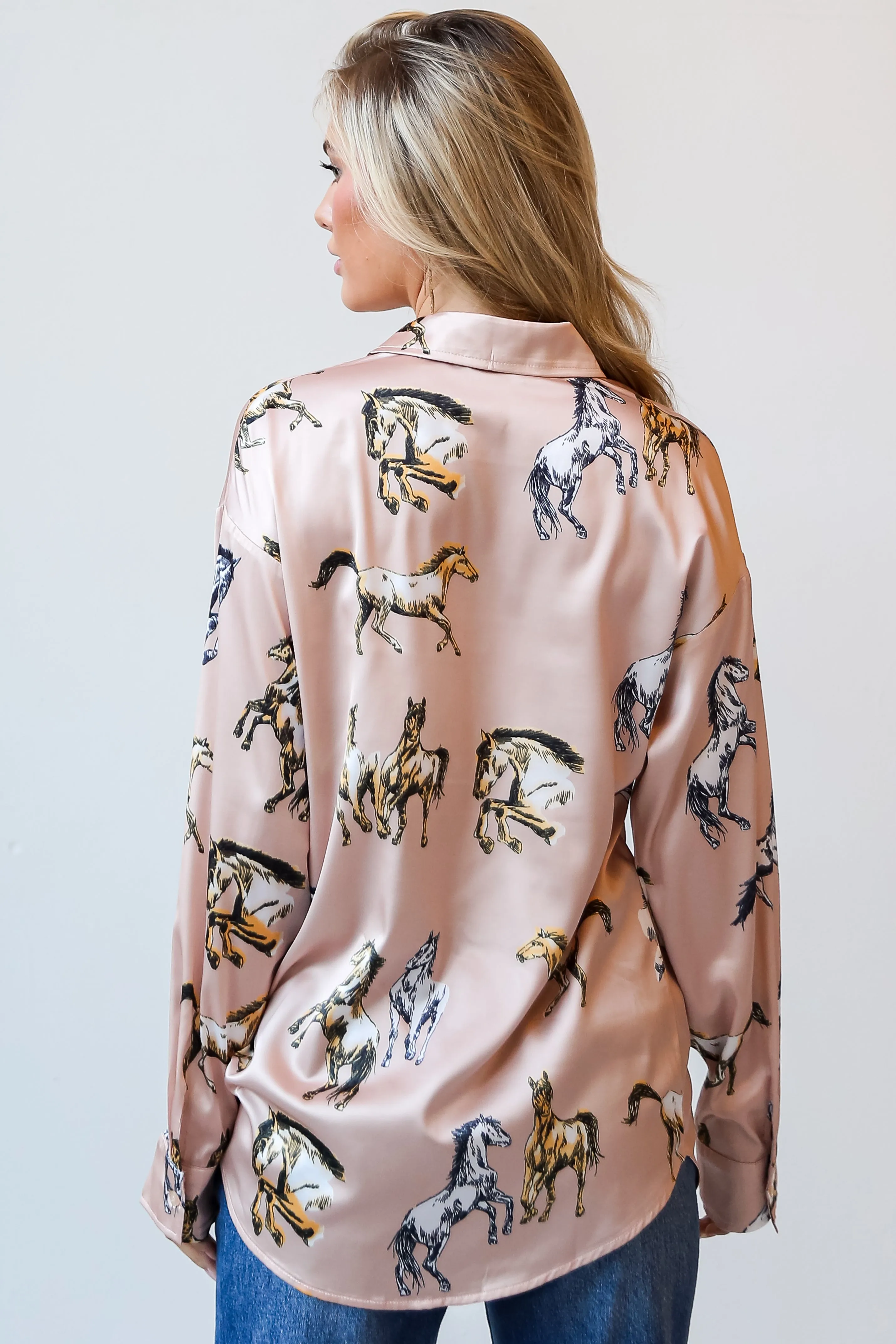 FINAL SALE - Ride With Me Blush Horse Button-Up Blouse