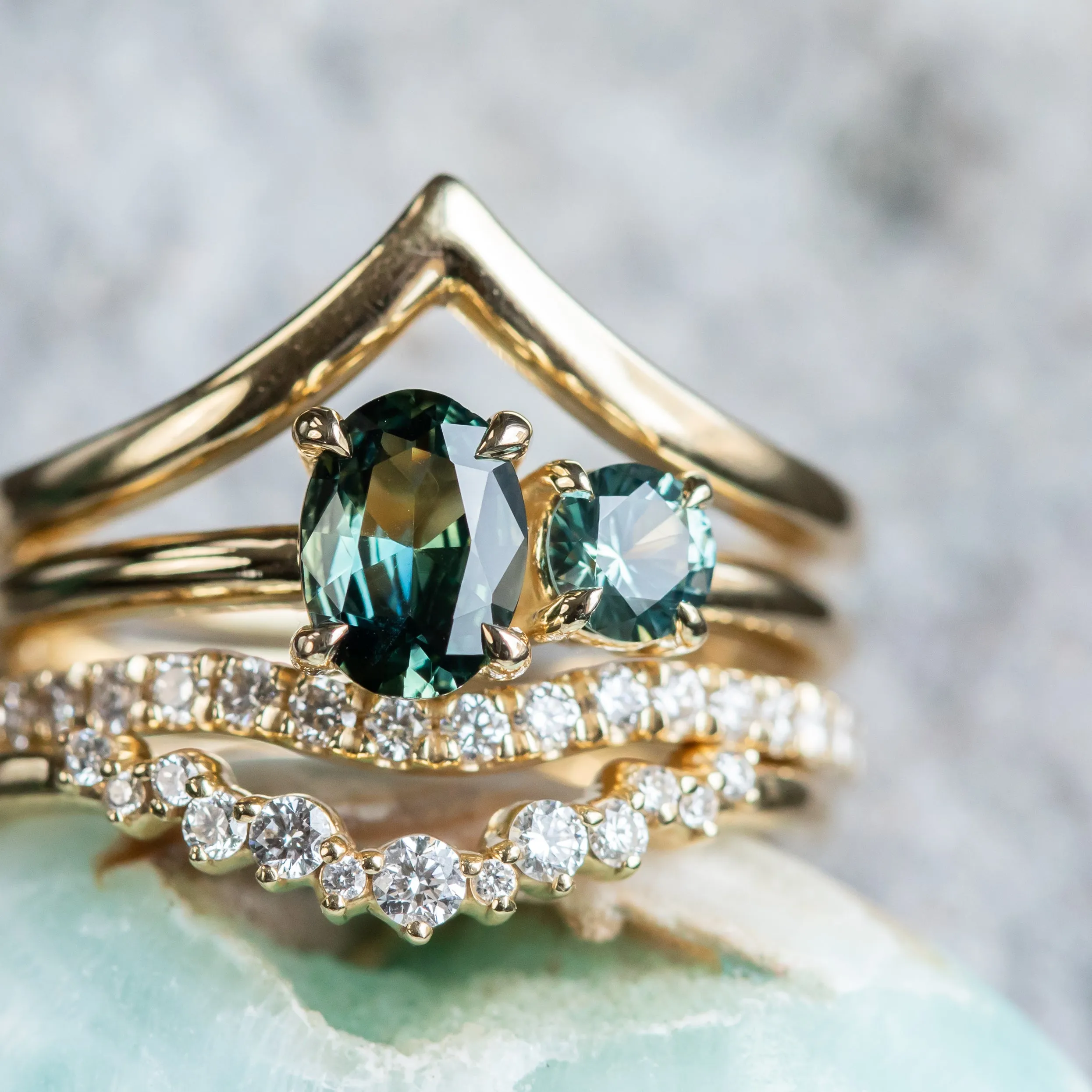 Glacial Flow- Gold and French Set Diamond Ring Jacket in Solid Recycled 14k Gold