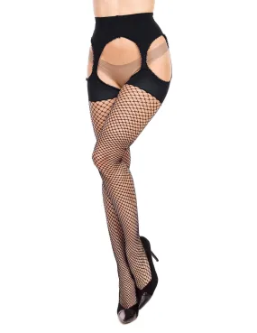 Glamory Hosiery Fishnet Garter Tights 50353 Mesh Ouvert Black