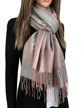 GREY BLUSH REVERSIBLE PASHMINA SHAWL SCARF IN ABSTRACT PRINT