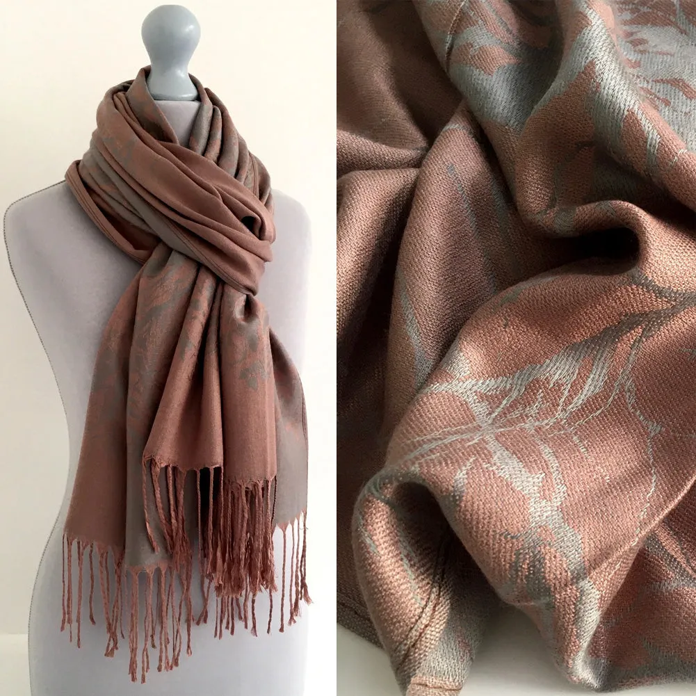 GREY BLUSH REVERSIBLE PASHMINA SHAWL SCARF IN ABSTRACT PRINT