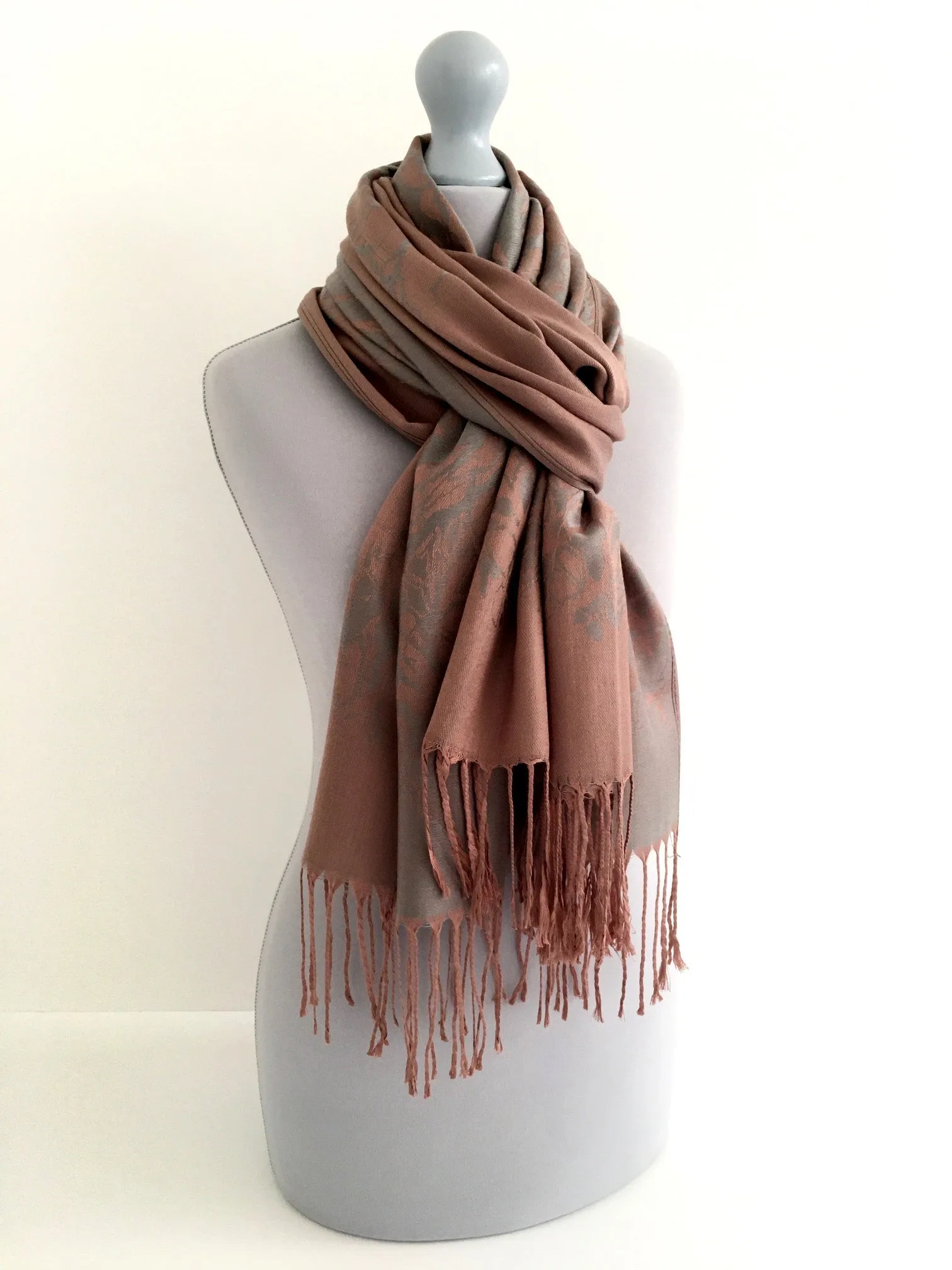 GREY BLUSH REVERSIBLE PASHMINA SHAWL SCARF IN ABSTRACT PRINT