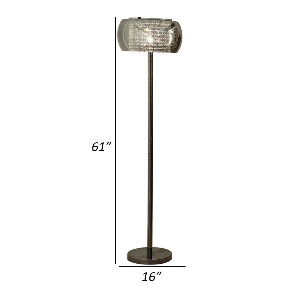 Hana 61 Inch Floor Lamp, Modern Crystal Glass Shade, Metal, Black Nickel By Casagear Home