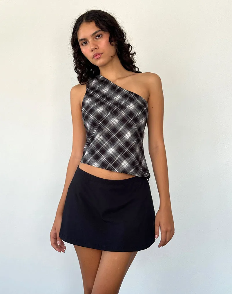 Harini One Shoulder Top in Black White Check