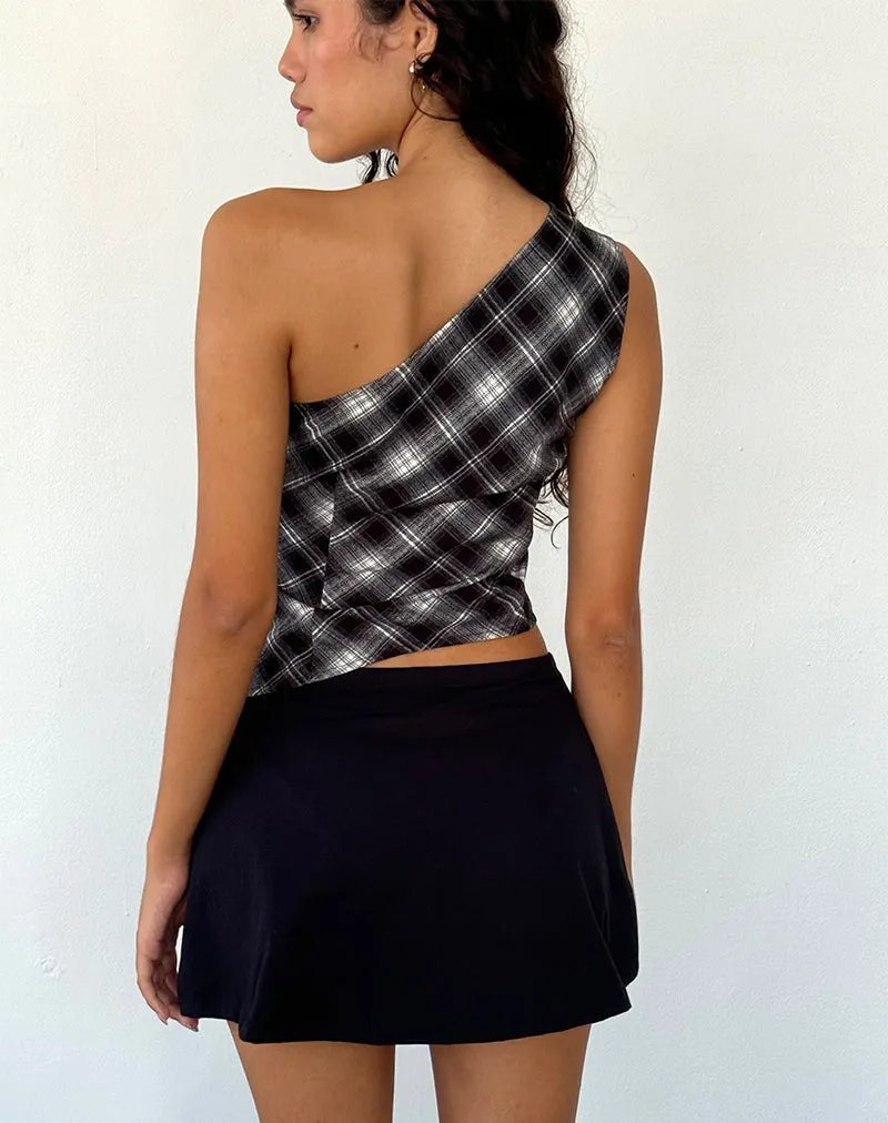 Harini One Shoulder Top in Black White Check