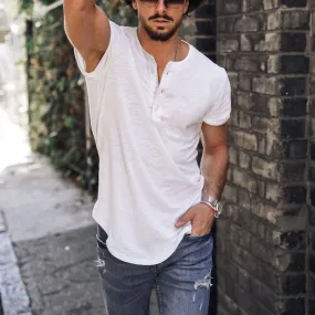 Holiday Casual Solid Color Breathable Henley T-Shirt