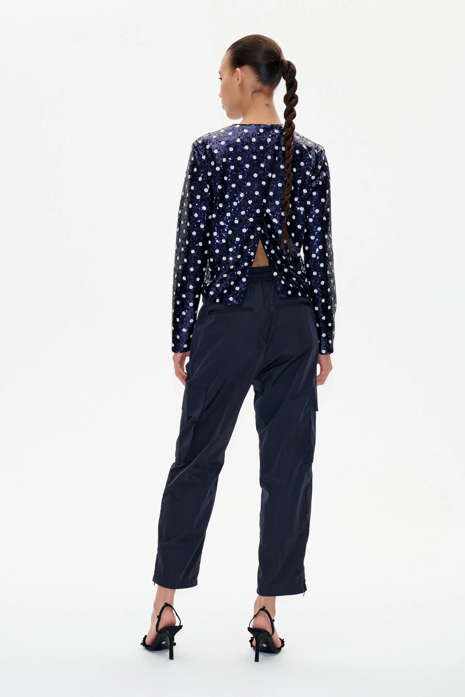 Jiza Top Blue Dotted Sequins