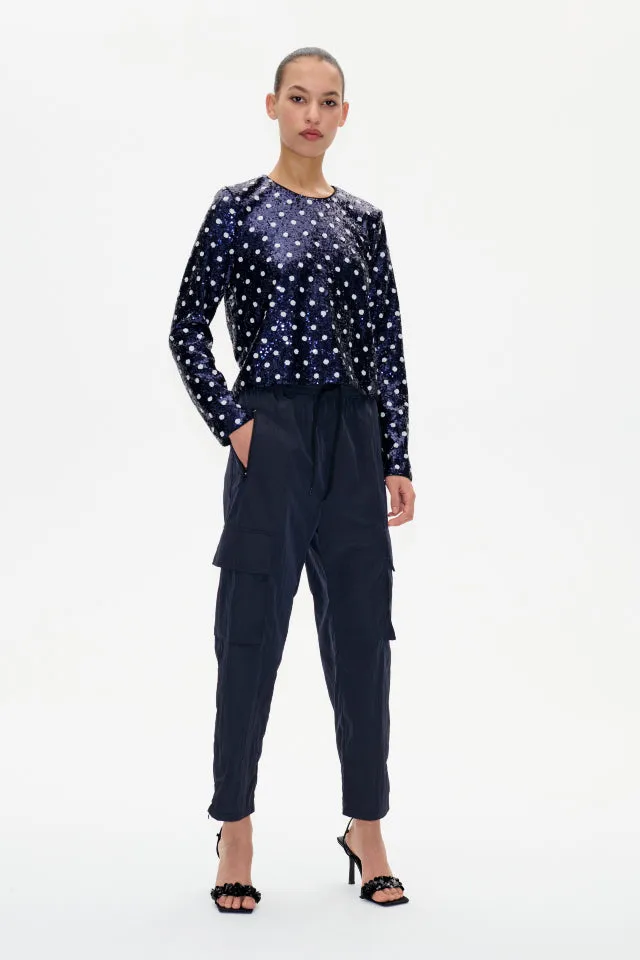 Jiza Top Blue Dotted Sequins