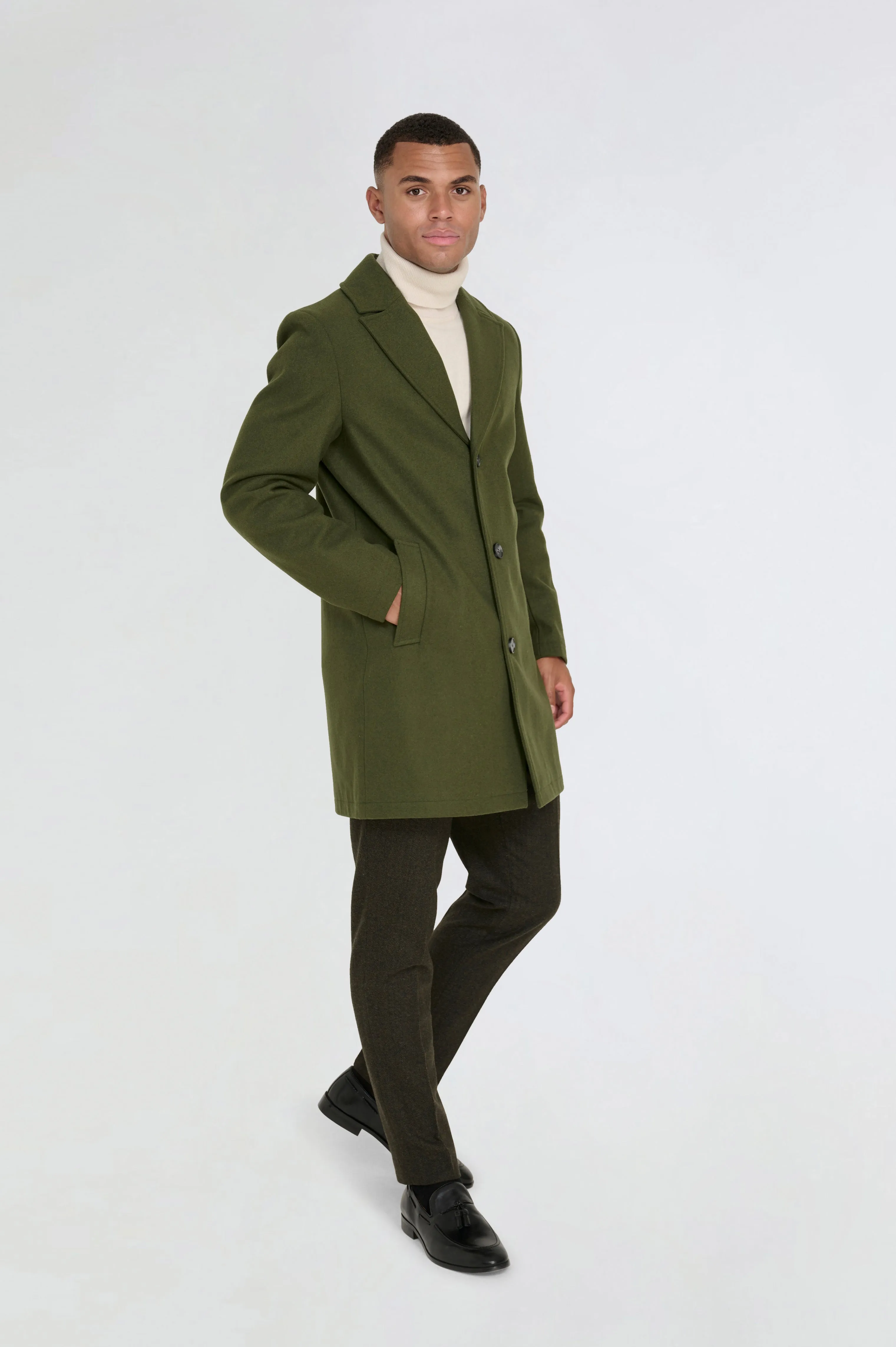 Josh Wool Melton Overcoat in Khaki