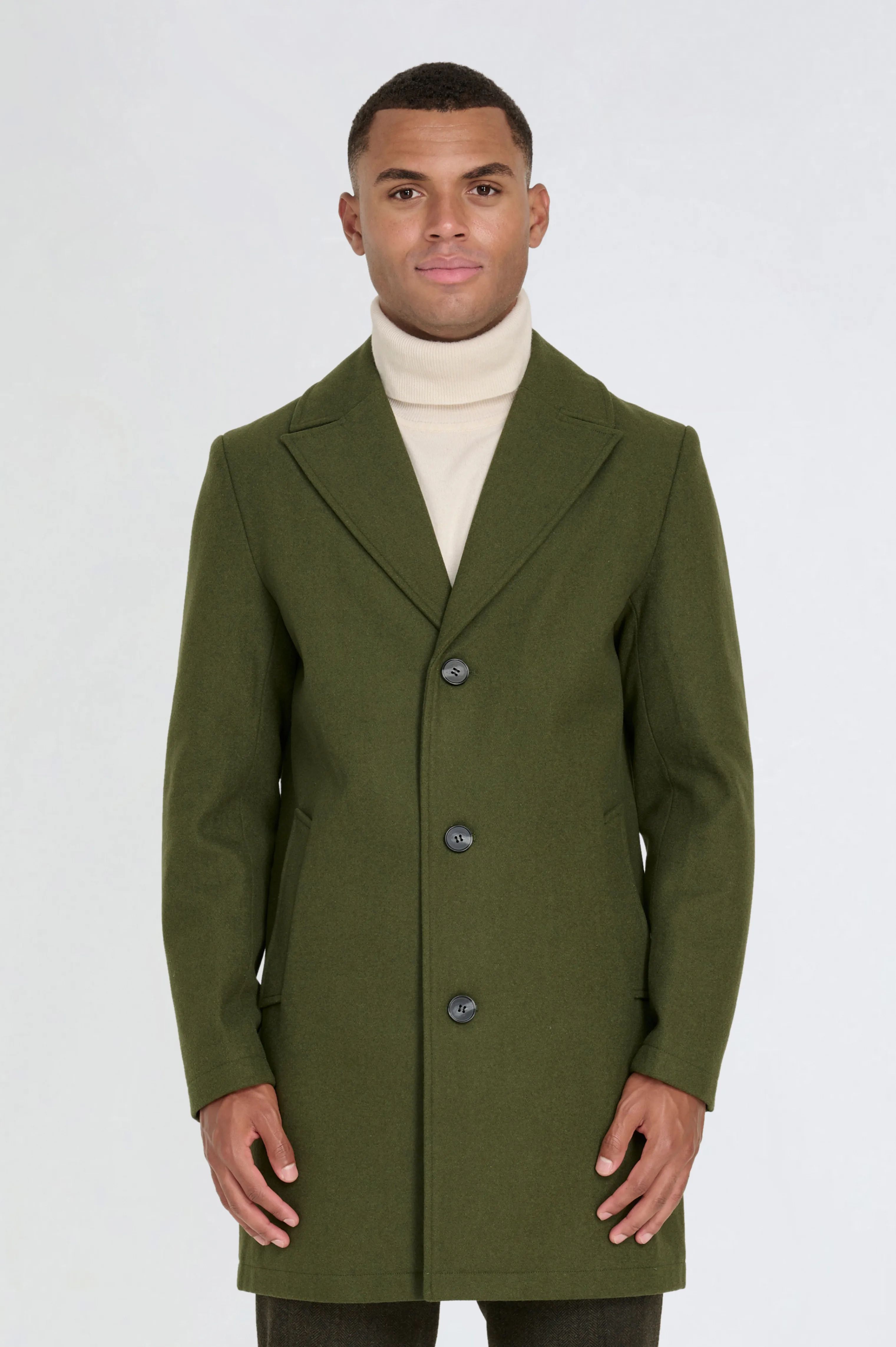 Josh Wool Melton Overcoat in Khaki