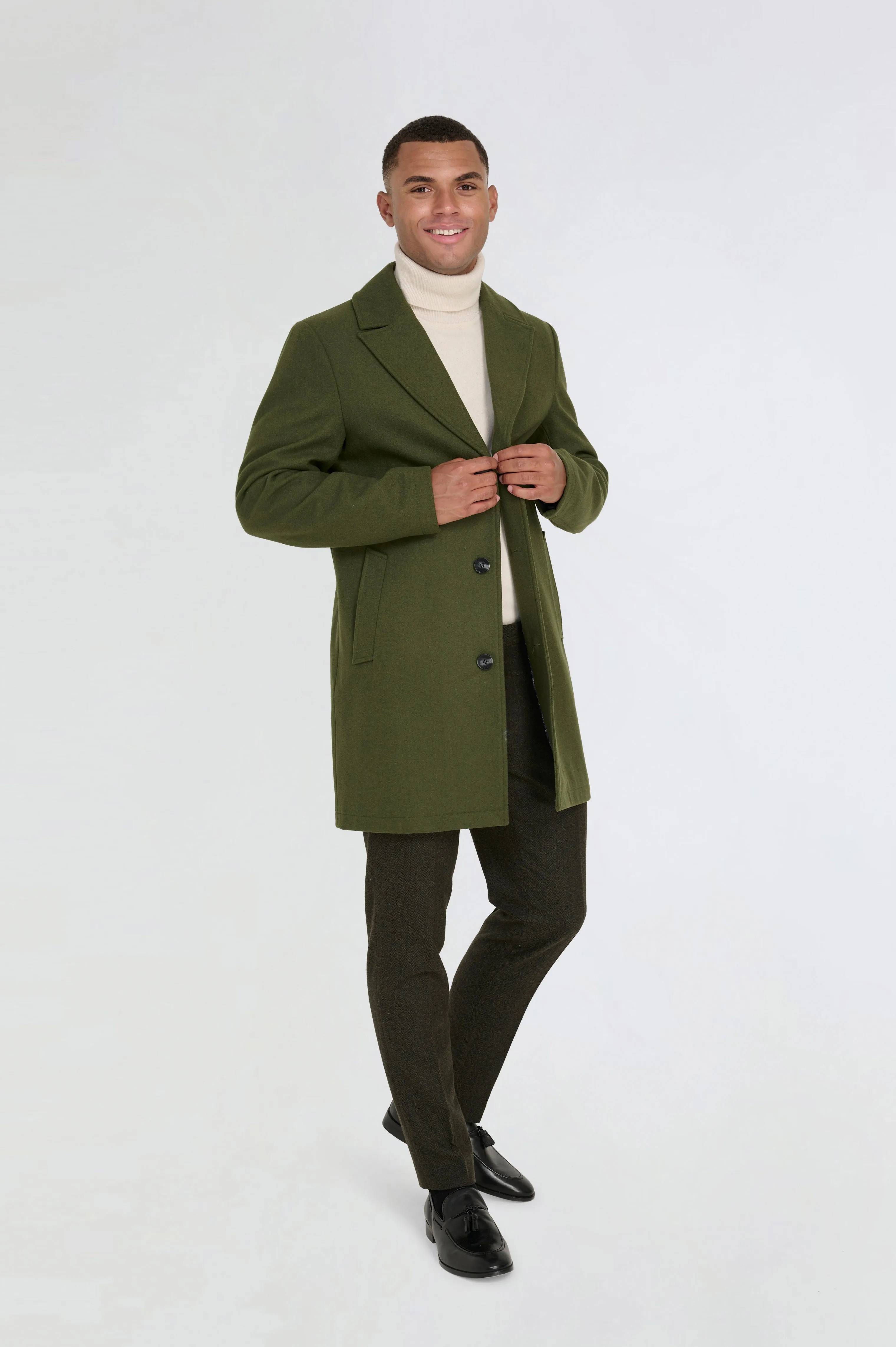 Josh Wool Melton Overcoat in Khaki