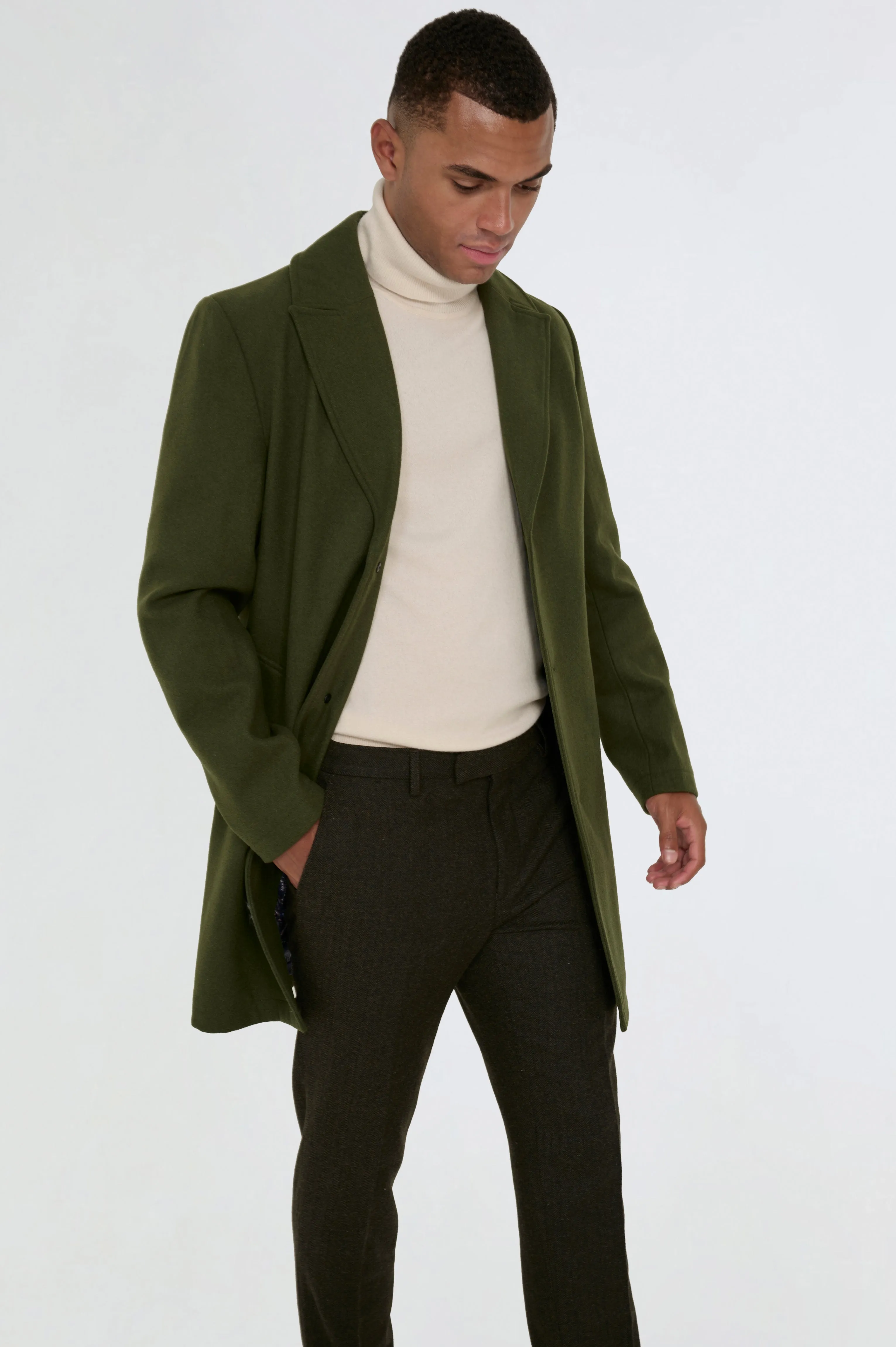 Josh Wool Melton Overcoat in Khaki