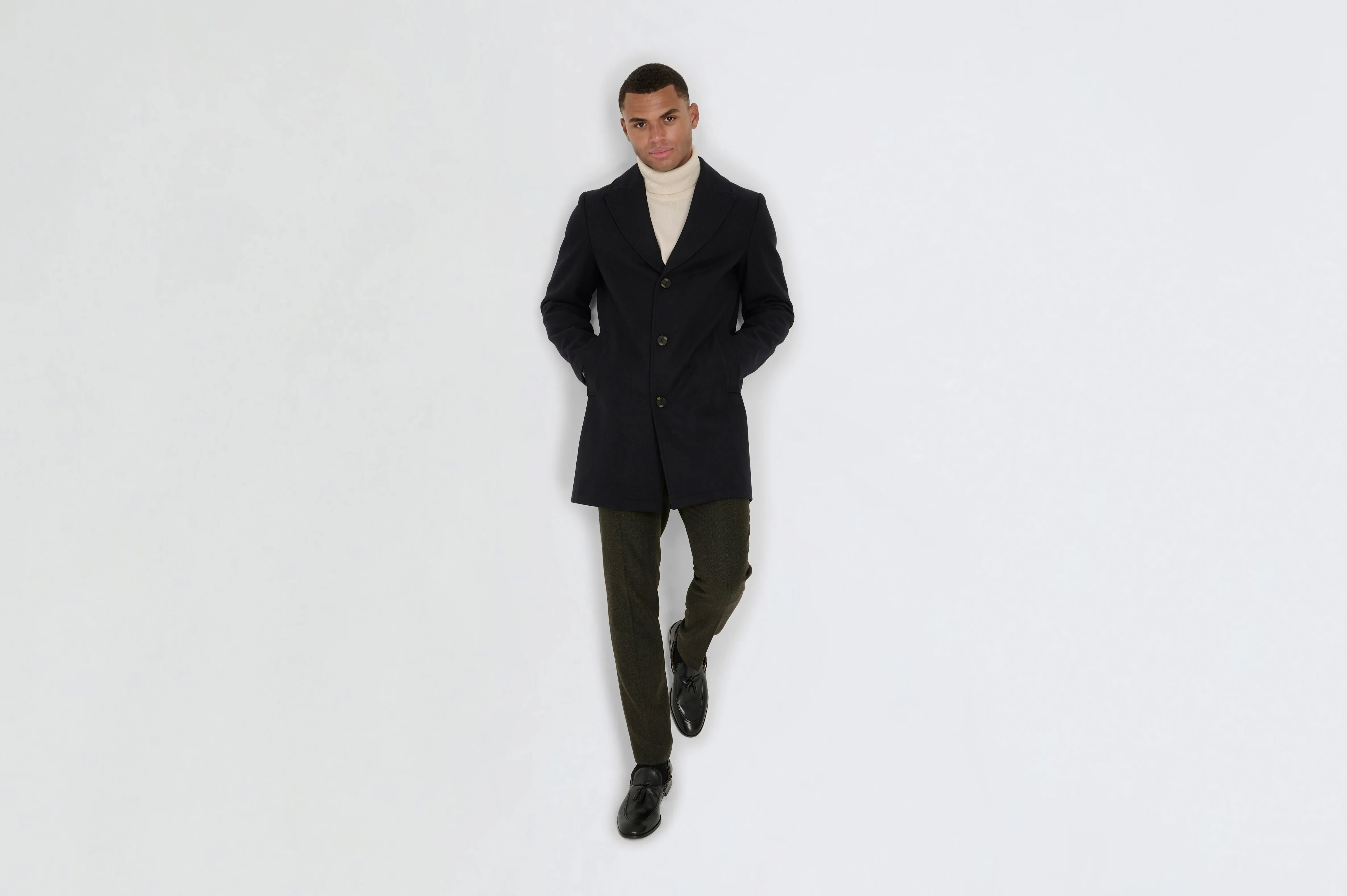 Josh Wool Melton Overcoat in Navy