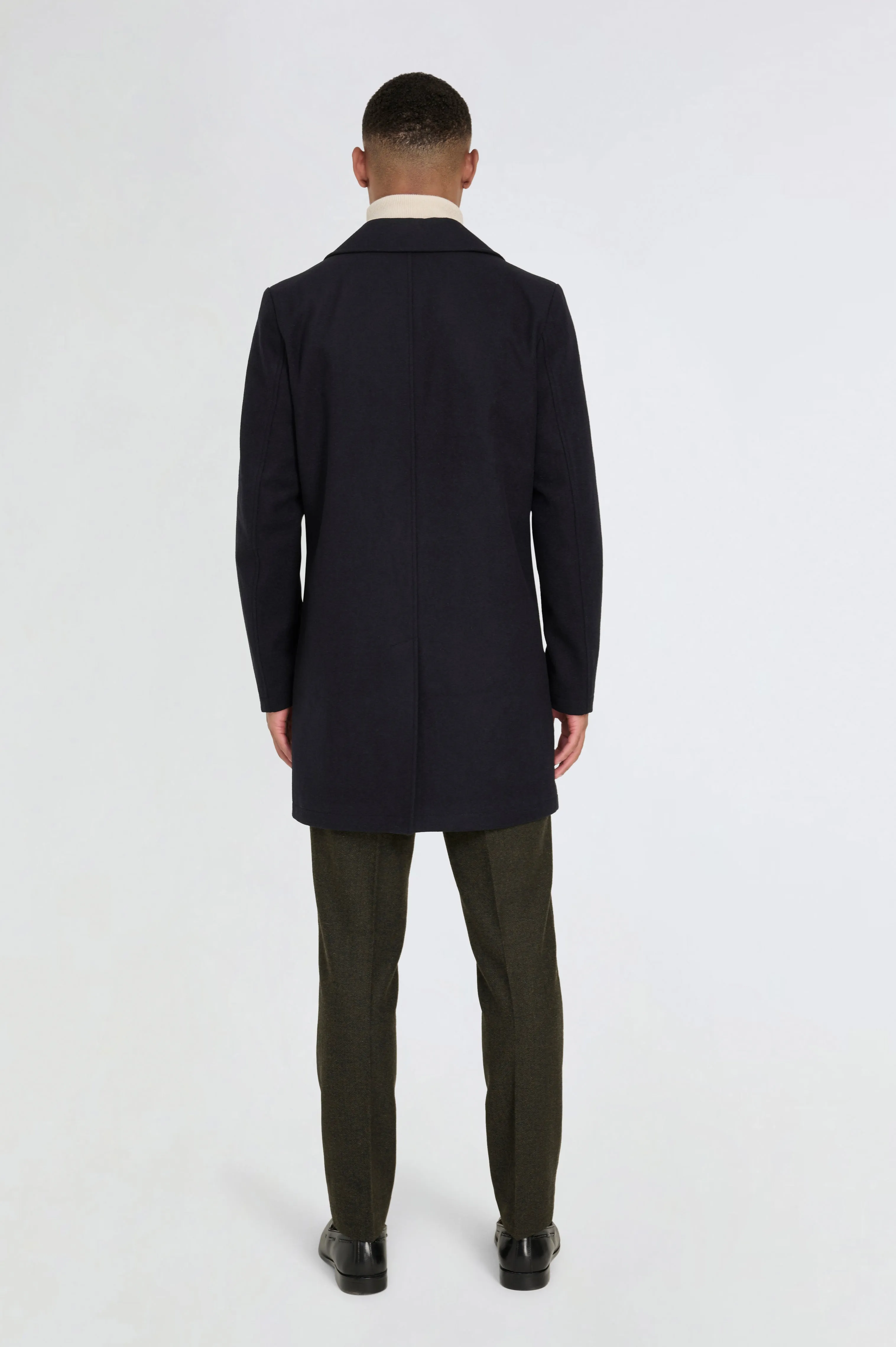 Josh Wool Melton Overcoat in Navy