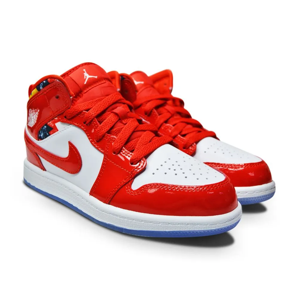 Kids Nike Jordan 1 Mid SE (PS) DC7249 600 Chile Red White Pollen"Barcelona Sweater"