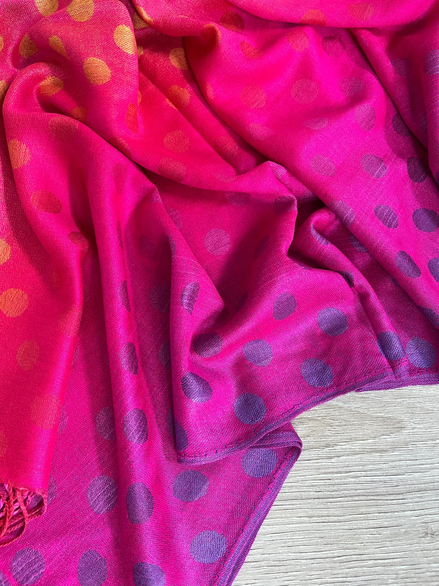 LARGE FUCHSIA PINK MULTI-COLOUR DOT PRINT PASHMINA SHAWL SCARF