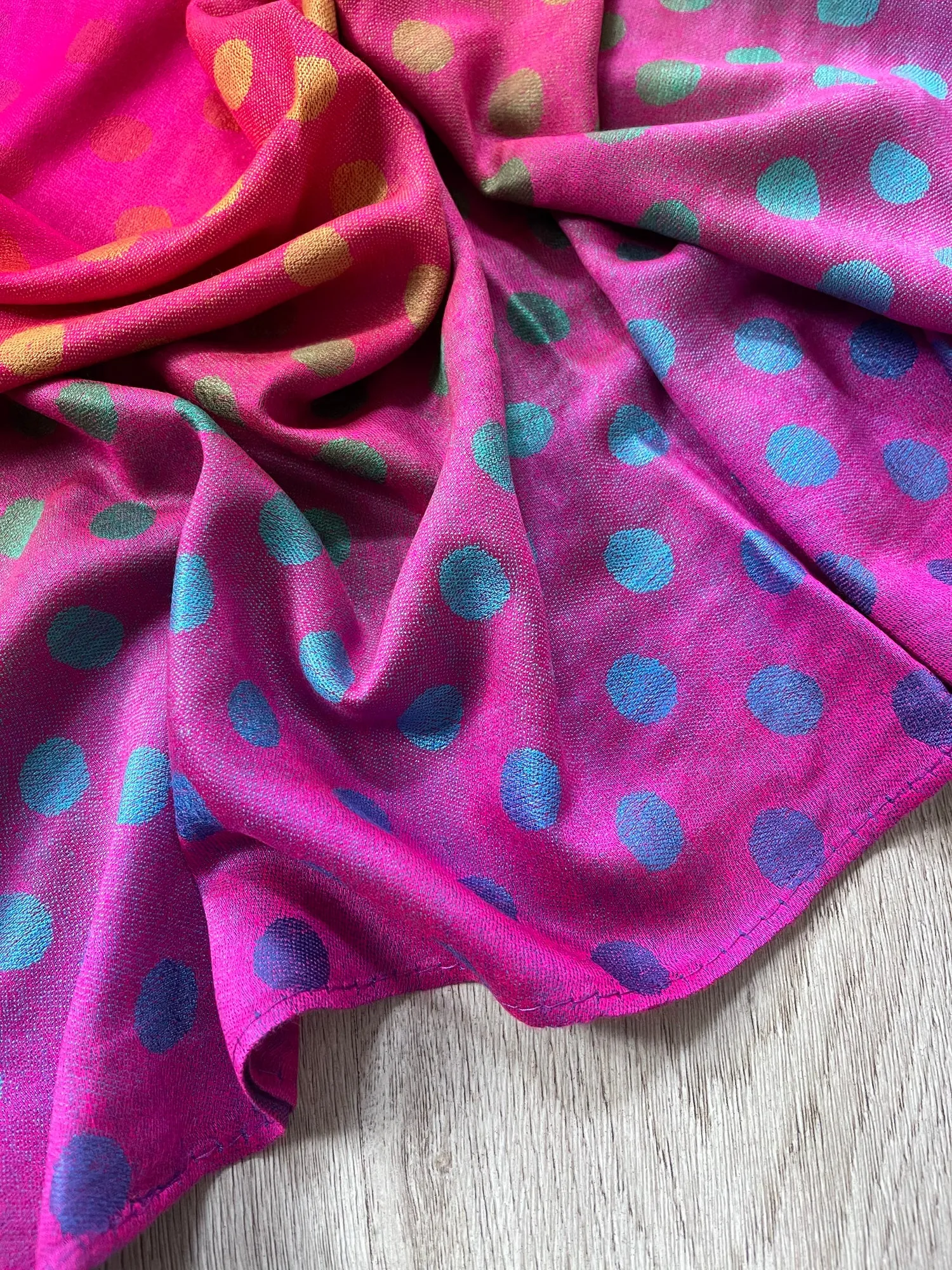 LARGE FUCHSIA PINK MULTI-COLOUR DOT PRINT PASHMINA SHAWL SCARF