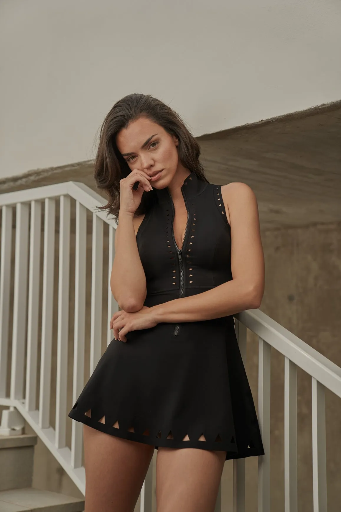 Lavish Laser Cut Zip Dress