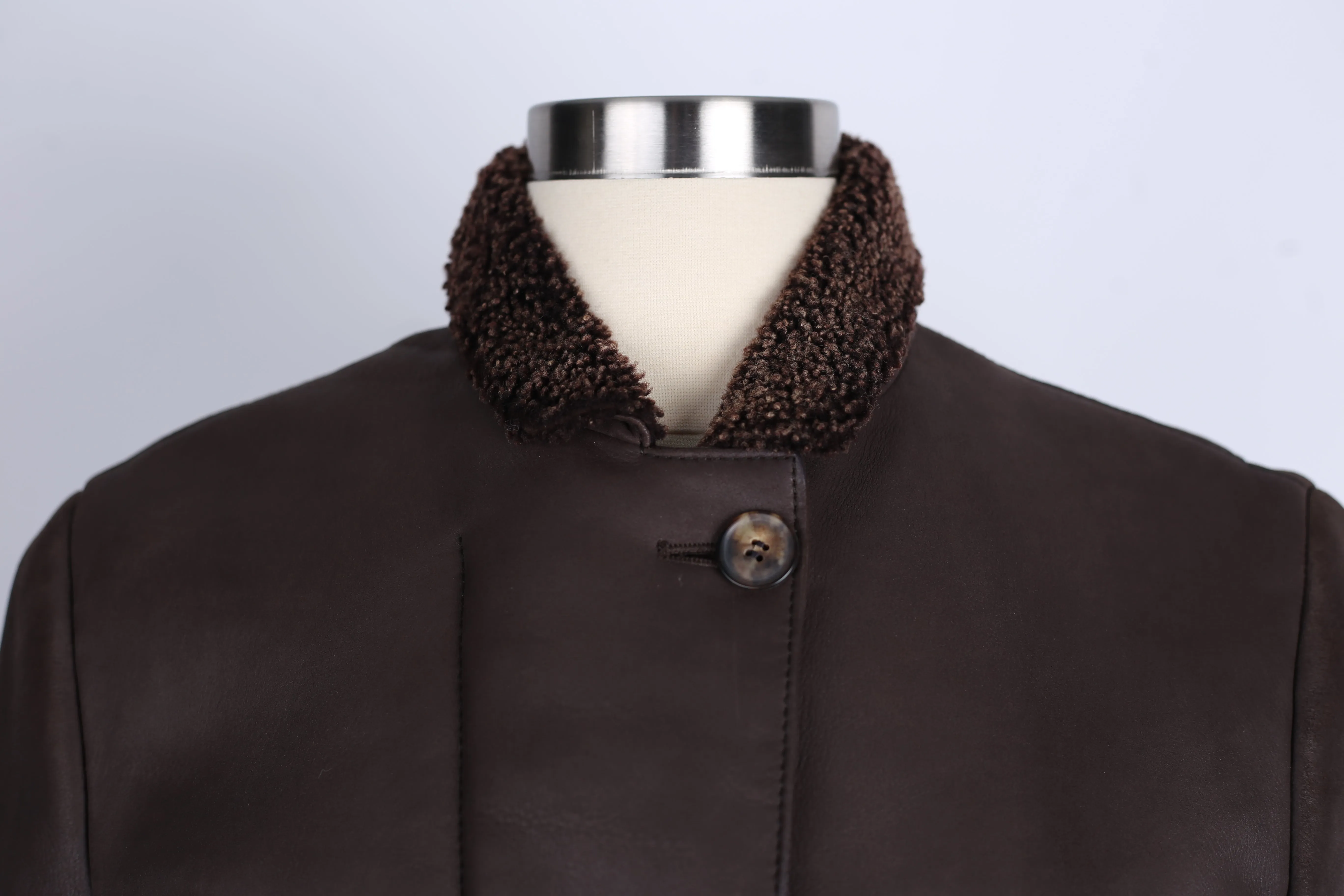 Leather Shearling Lined Overcoat-Brown