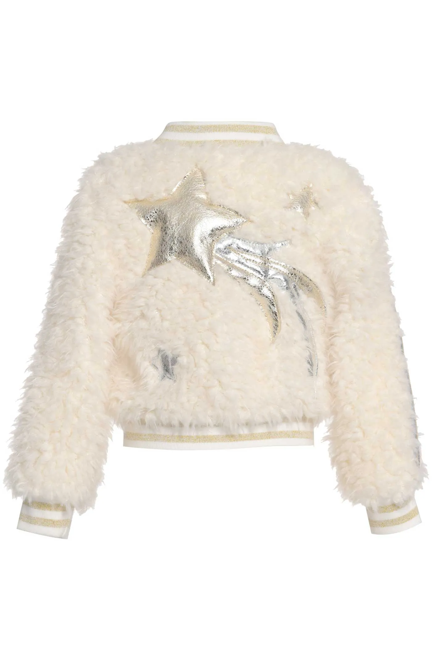 Little Girls Gold Leather and Sherpa Mixed Bomber Jacket