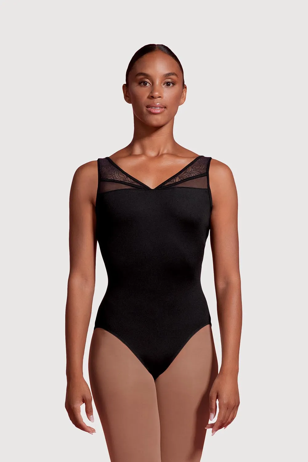 LM53099TW - Mirella Deep V Mesh Panelled Back Tweens Tank Leotard