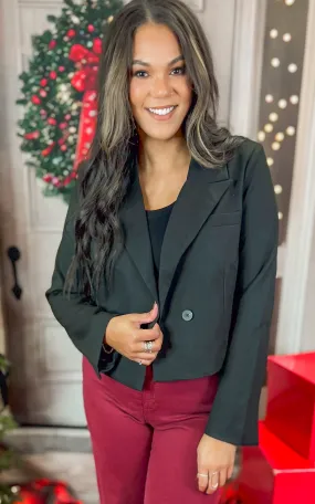 Long Sleeve Cropped Woven Blazer**DEAL - COUPON EXCLUDED