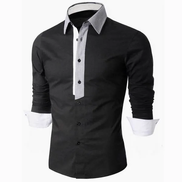 Long Sleeve Designer Shirts for Men Business Casual Solid Color Turn-Down Slim Fit