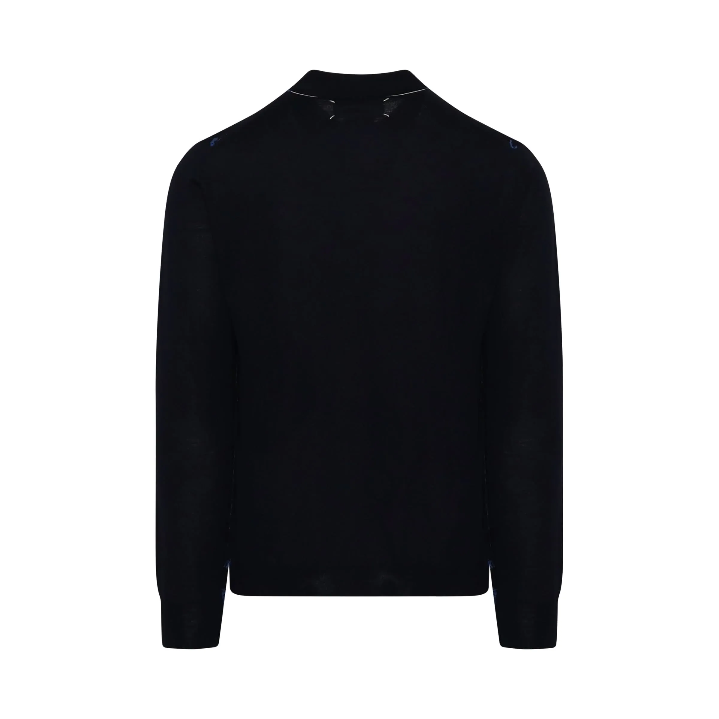 Long Sleeve Knitted Polo Sweater in Navy