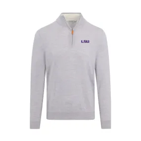 LSU Light Grey Melange Cashmere Touch Australian Merino Quarter Zip Sweater