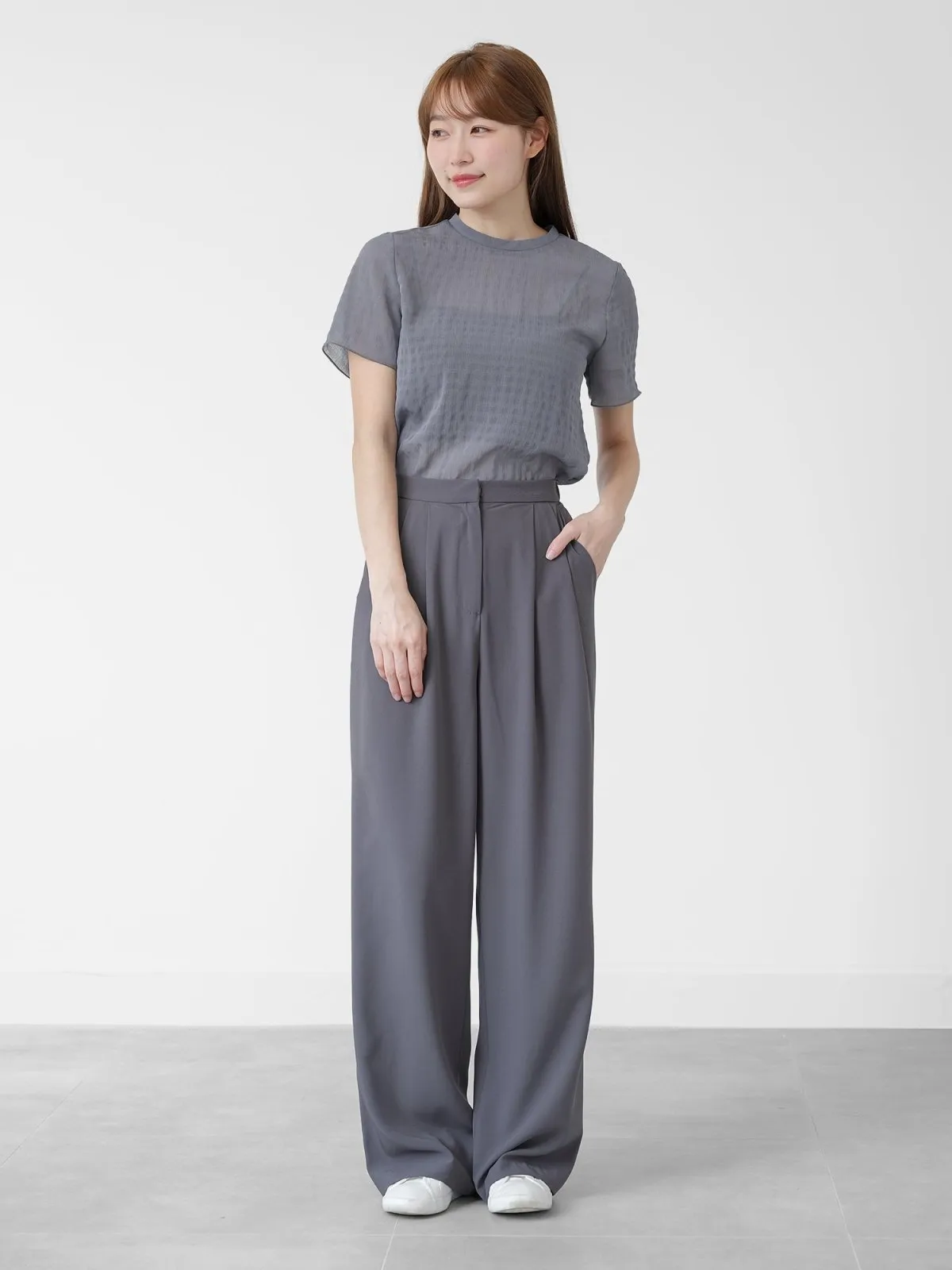 Lucille Shirring Textured Tie Neck Top