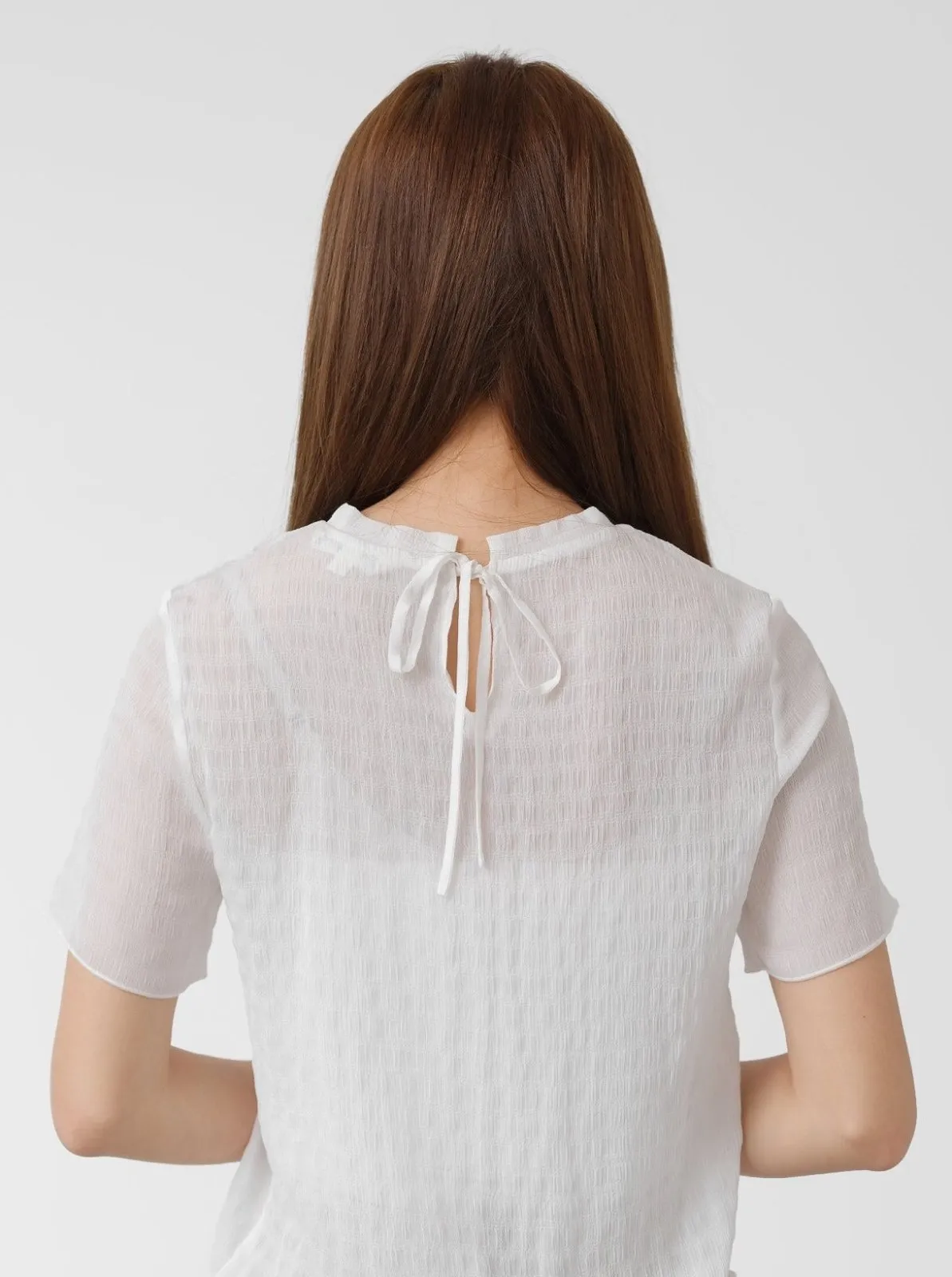 Lucille Shirring Textured Tie Neck Top