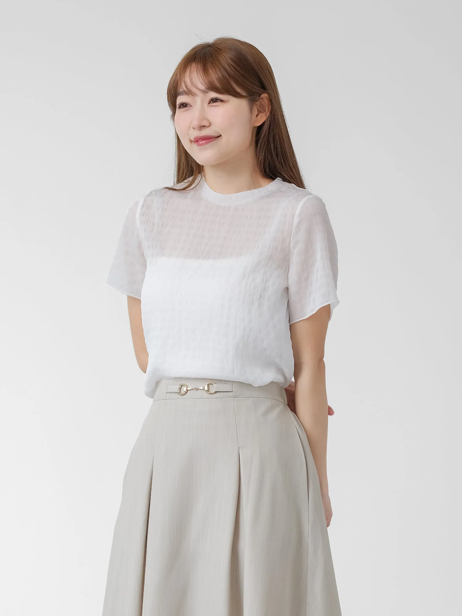 Lucille Shirring Textured Tie Neck Top