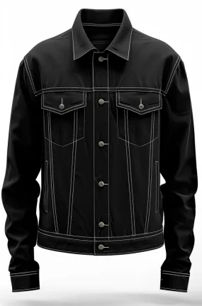 Men Black Cotton Strap Pocket Jacket