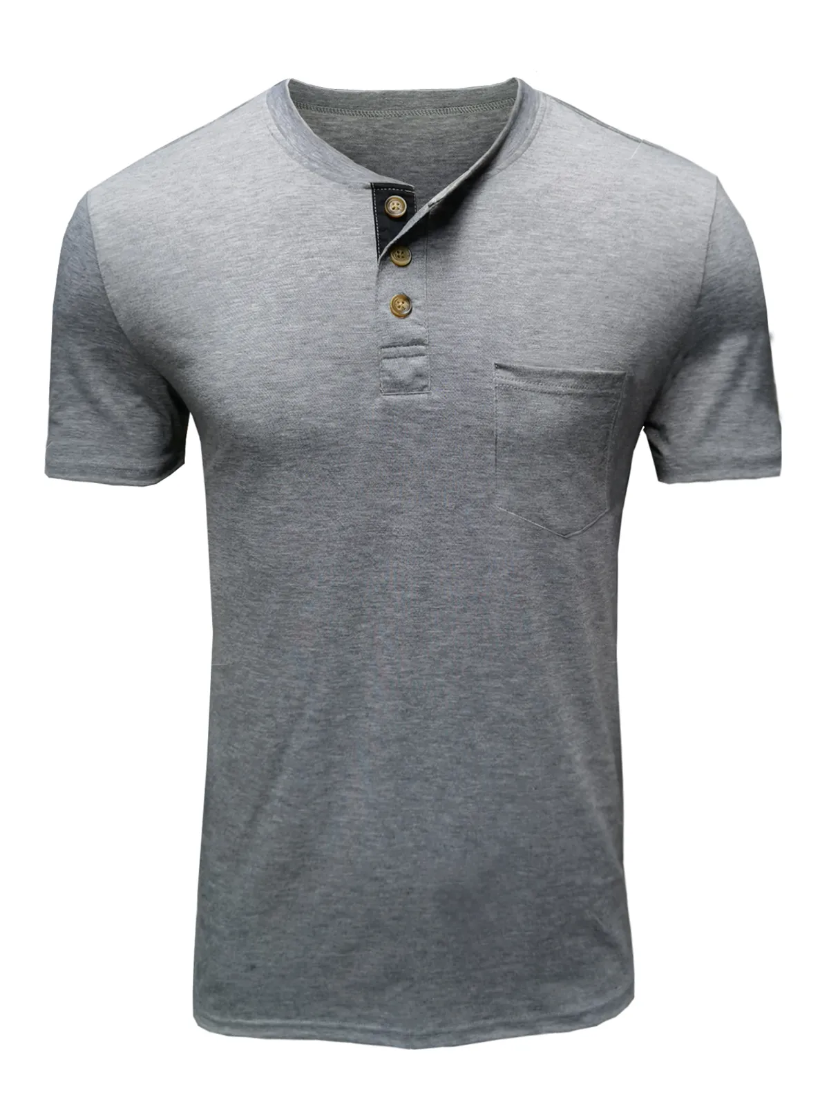 Men's Casual Henley Collar Solid Color Cotton Short Sleeve T-Shirt