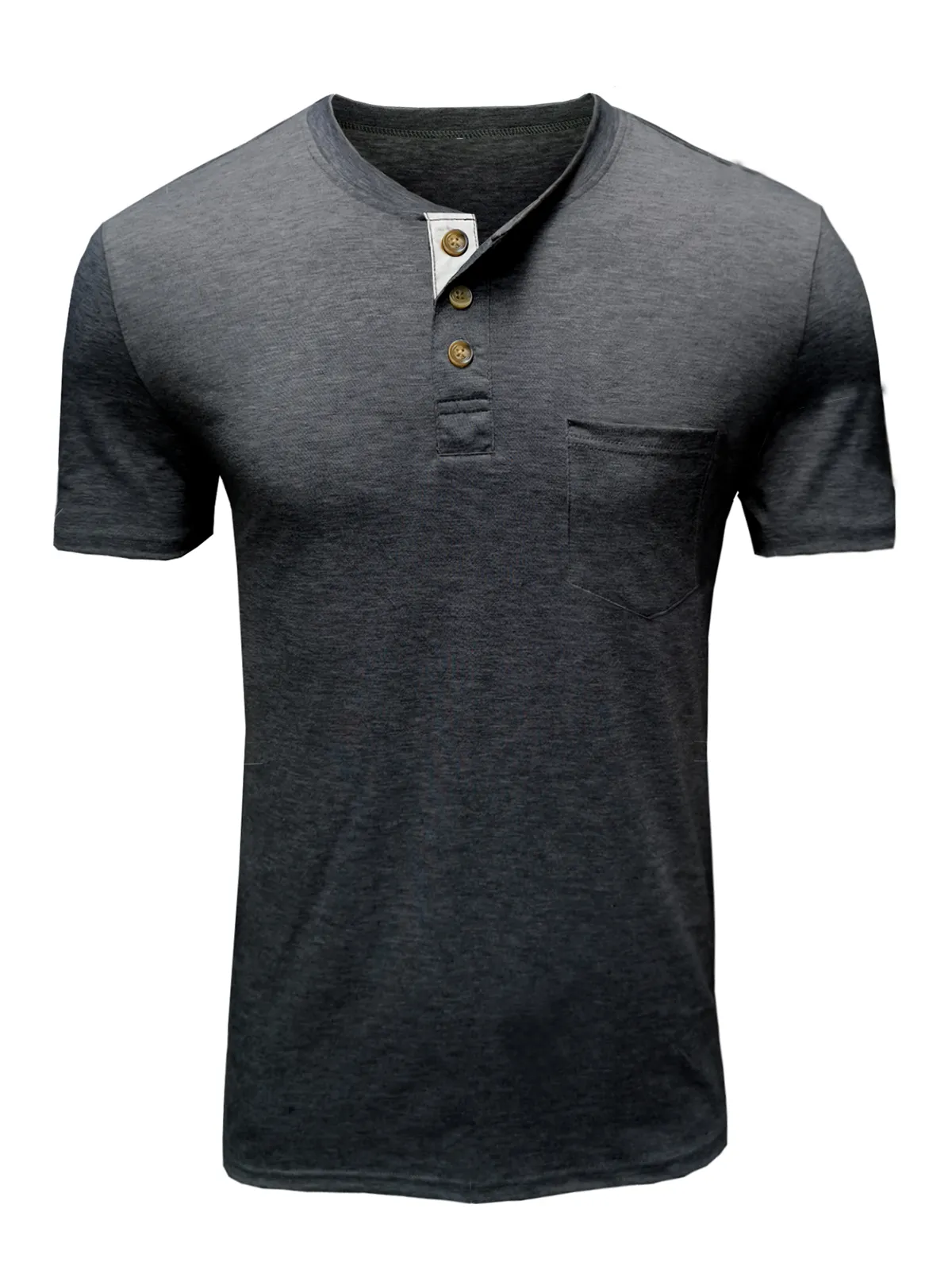 Men's Casual Henley Collar Solid Color Cotton Short Sleeve T-Shirt