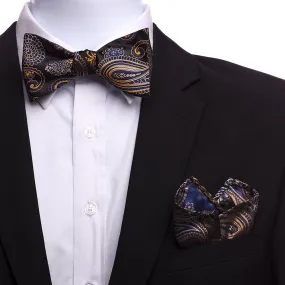 Men's Multicolor Silk Self Bow Tie with Handkerchief