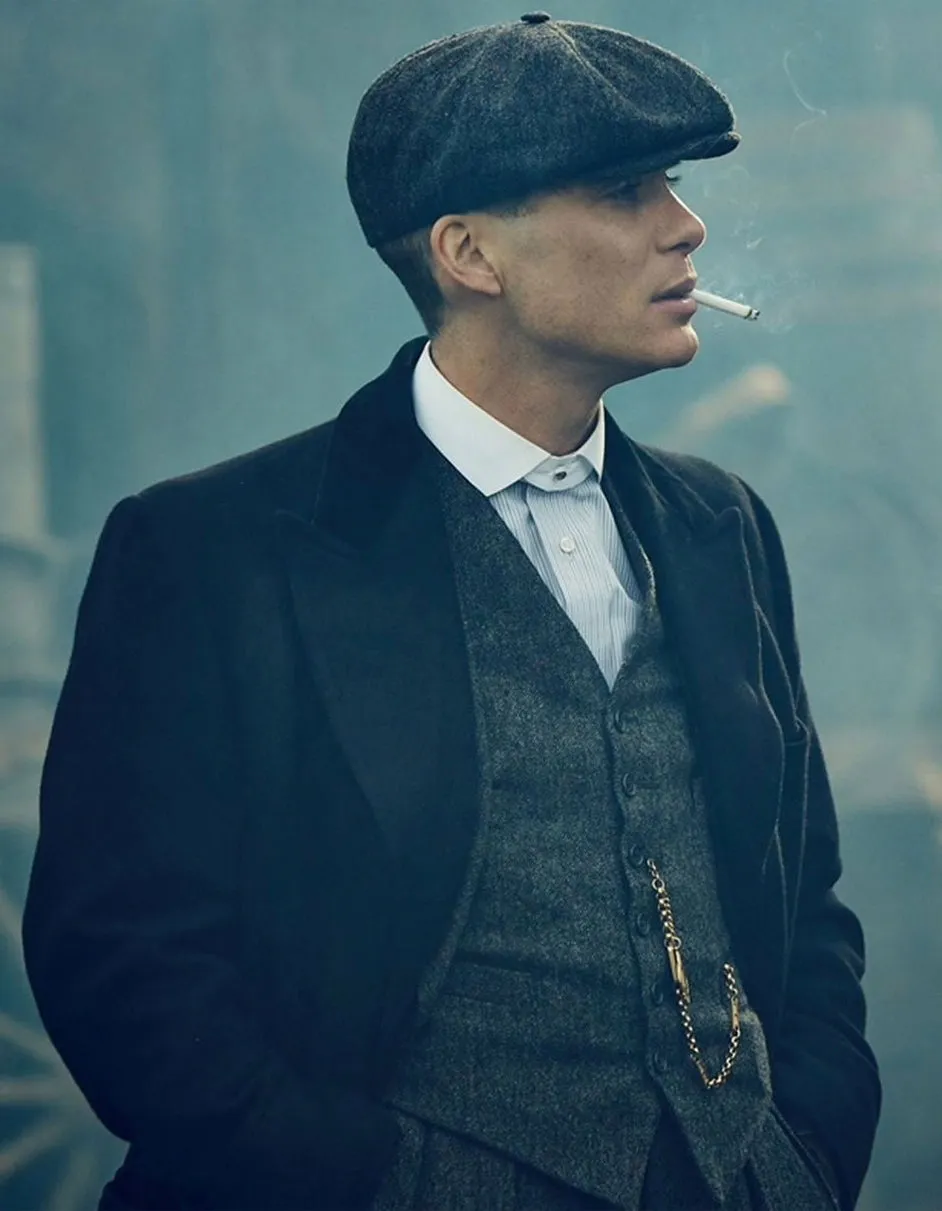 Mens Peaky Blinders Costume Thomas Shelby Suit Overcoat & Hat