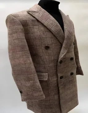 Mens Plaid Overcoat - Hounstooth Checker Pattern Topcoat - Rust Brown