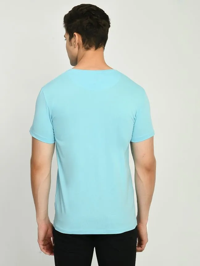 Men's Sky Blue Solid Regular Fit T-Shirt