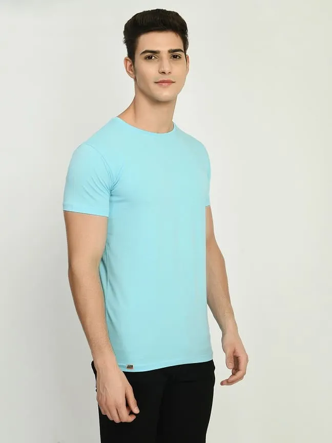 Men's Sky Blue Solid Regular Fit T-Shirt