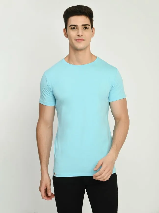 Men's Sky Blue Solid Regular Fit T-Shirt