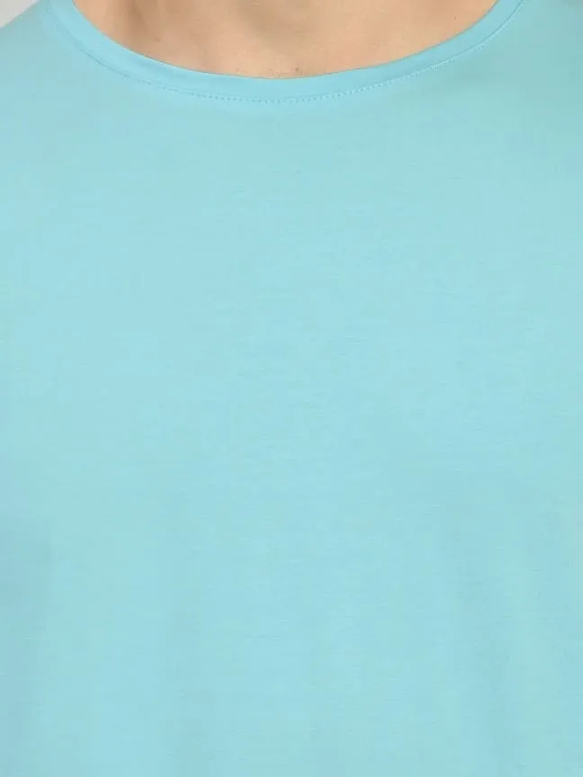 Men's Sky Blue Solid Regular Fit T-Shirt