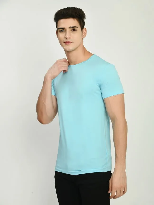 Men's Sky Blue Solid Regular Fit T-Shirt