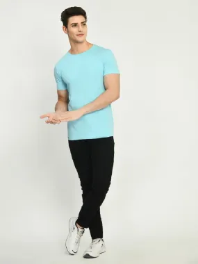 Men's Sky Blue Solid Regular Fit T-Shirt